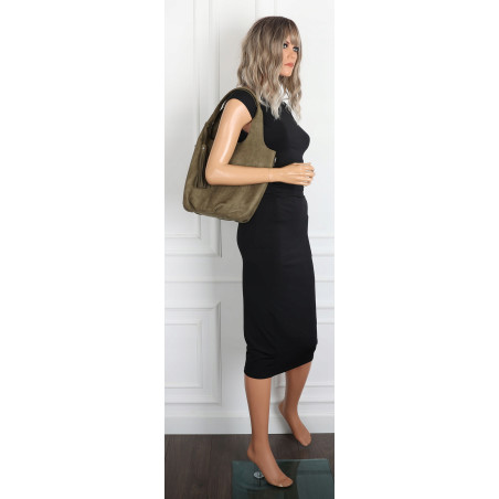 Torebka damska shopper worek zamsz elegancka lekka modna torba 1789 Zielona