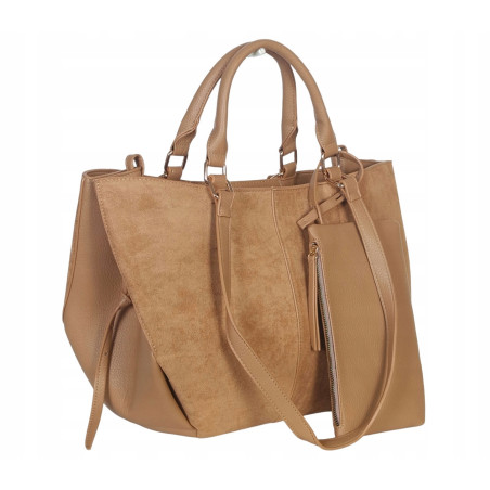 Torebka damska shopper duża zamszowa na ramię elegancka torba R967 Beżowa