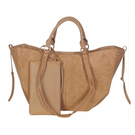 Torebka damska shopper duża zamszowa na ramię elegancka torba R967 Beżowa