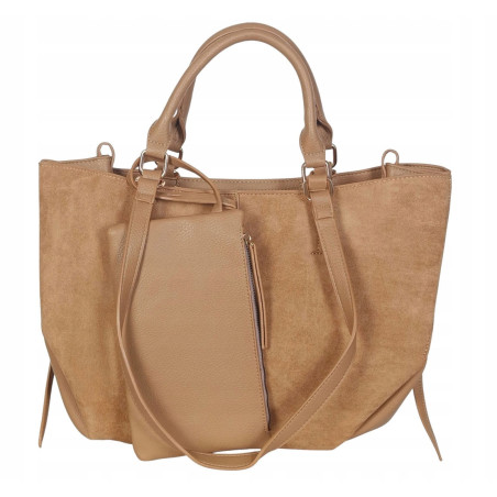 Torebka damska shopper duża zamszowa na ramię elegancka torba R967 Beżowa
