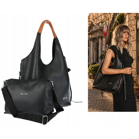 Torebka damska shopper worek listonoszka 2w1 lekka torba WSY26812 Czarna
