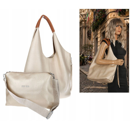 Torebka damska shopper worek listonoszka 2w1 lekka torba WSY26812 Złota