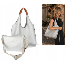 Torebka damska shopper worek listonoszka 2w1 lekka torba WSY26812 Srebrna