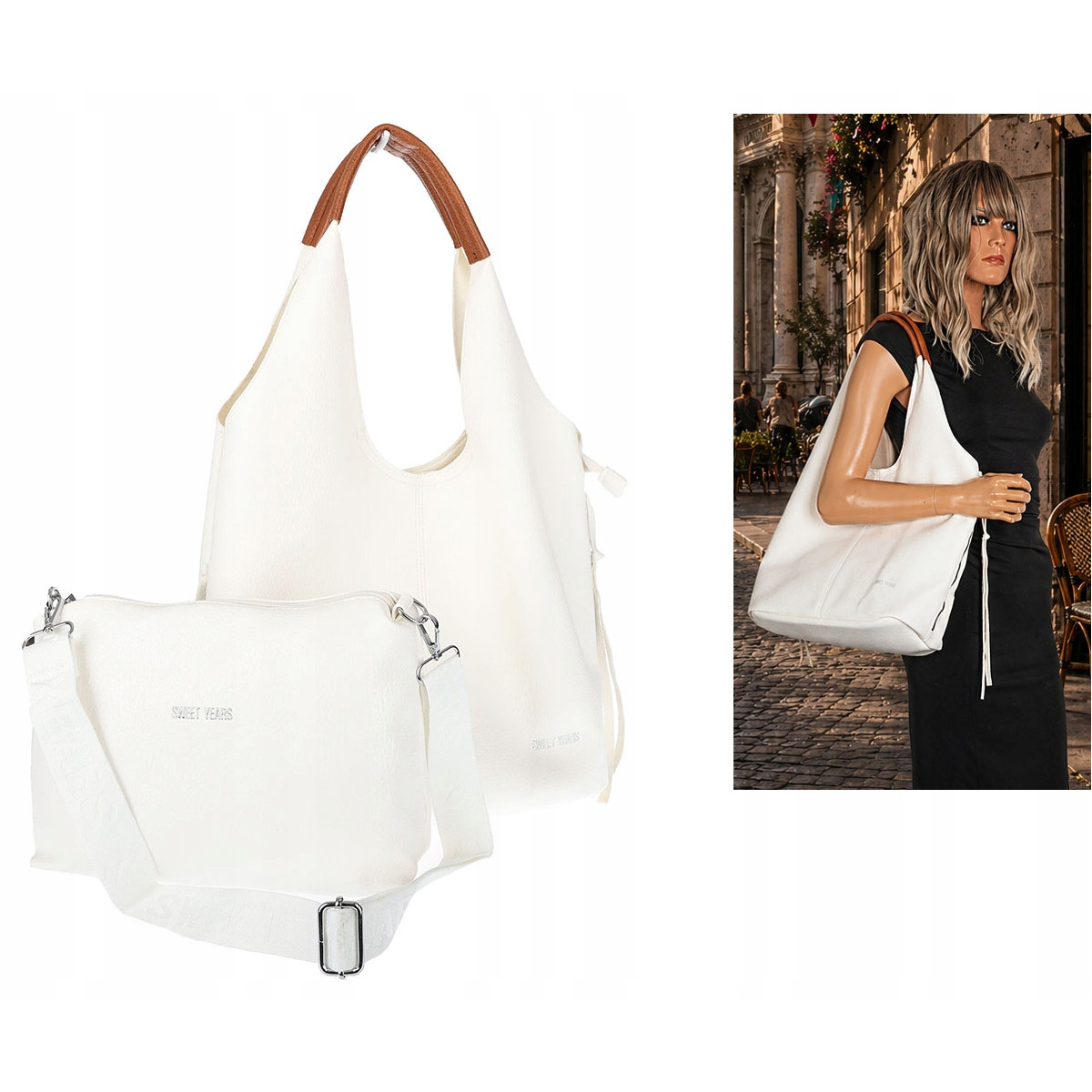 Torebka damska shopper worek listonoszka 2w1 lekka torba WSY26812 Biała