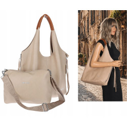 Torebka damska shopper worek listonoszka 2w1 lekka torba WSY26812 Beżowa