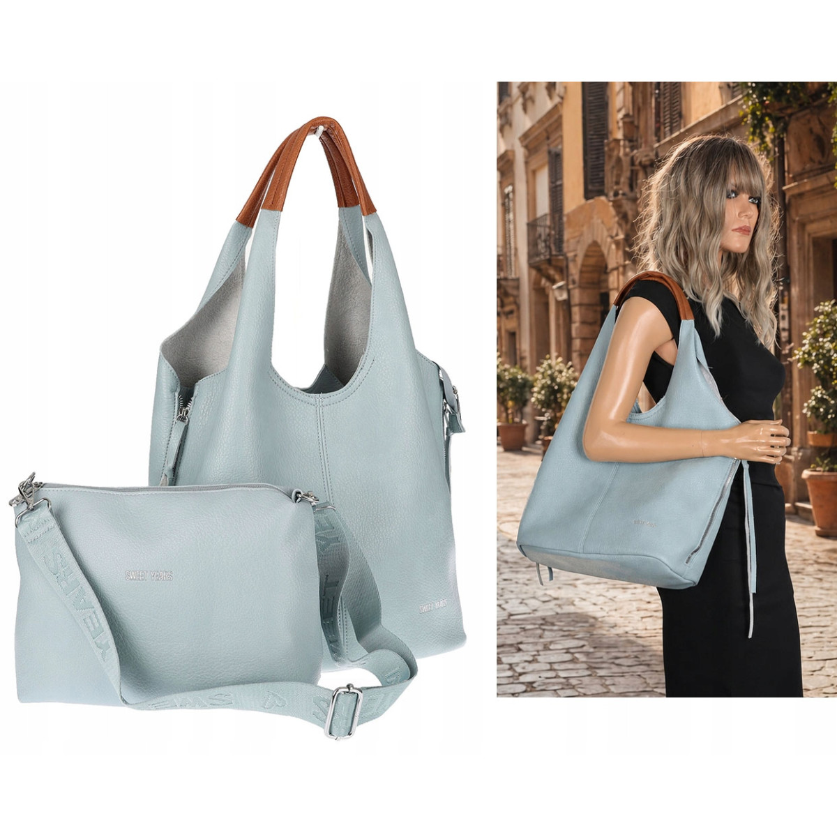 Torebka damska shopper worek listonoszka 2w1 lekka torba WSY26812 Niebieska