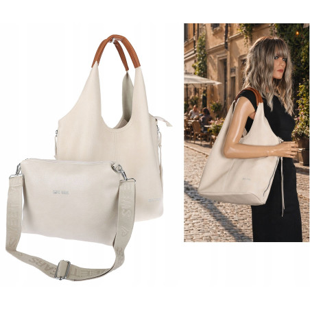 Torebka damska shopper worek listonoszka 2w1 lekka torba WSY26812 Beżowa