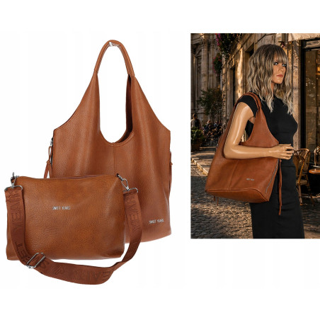 Torebka damska shopper worek listonoszka 2w1 lekka torba WSY26812 Brązowa