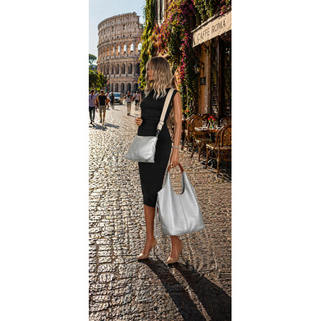 Torebka damska shopper worek listonoszka 2w1 lekka torba WSY26812 Srebrna
