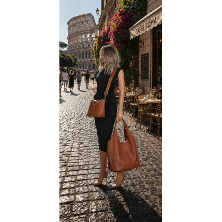 Torebka damska shopper worek listonoszka 2w1 lekka torba WSY26812 Brązowa