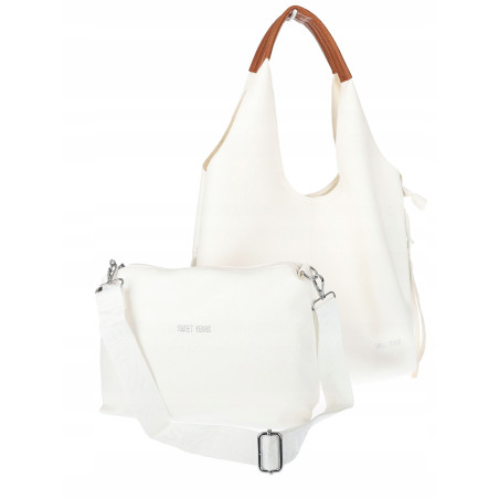 Torebka damska shopper worek listonoszka 2w1 lekka torba WSY26812 Biała