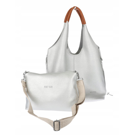 Torebka damska shopper worek listonoszka 2w1 lekka torba WSY26812 Srebrna
