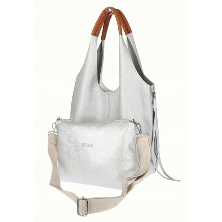 Torebka damska shopper worek listonoszka 2w1 lekka torba WSY26812 Srebrna