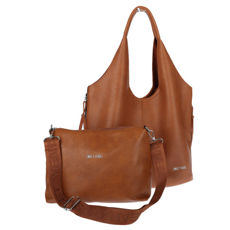 Torebka damska shopper worek listonoszka 2w1 lekka torba WSY26812 Brązowa