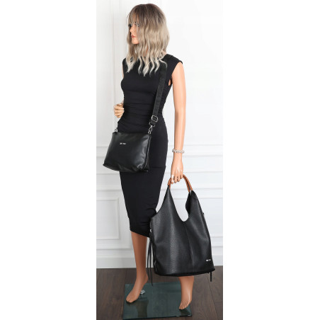 Torebka damska shopper worek listonoszka 2w1 lekka torba WSY26812 Czarna