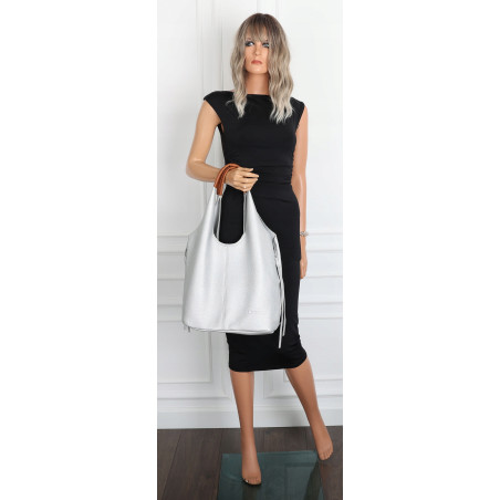 Torebka damska shopper worek listonoszka 2w1 lekka torba WSY26812 Srebrna