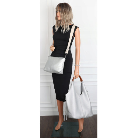 Torebka damska shopper worek listonoszka 2w1 lekka torba WSY26812 Srebrna