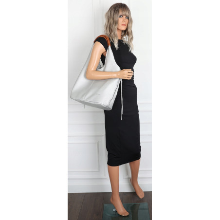 Torebka damska shopper worek listonoszka 2w1 lekka torba WSY26812 Srebrna