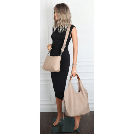 Torebka damska shopper worek listonoszka 2w1 lekka torba WSY26812 Beżowa