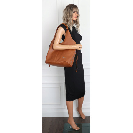 Torebka damska shopper worek listonoszka 2w1 lekka torba WSY26812 Brązowa