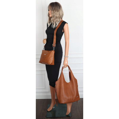 Torebka damska shopper worek listonoszka 2w1 lekka torba WSY26812 Brązowa