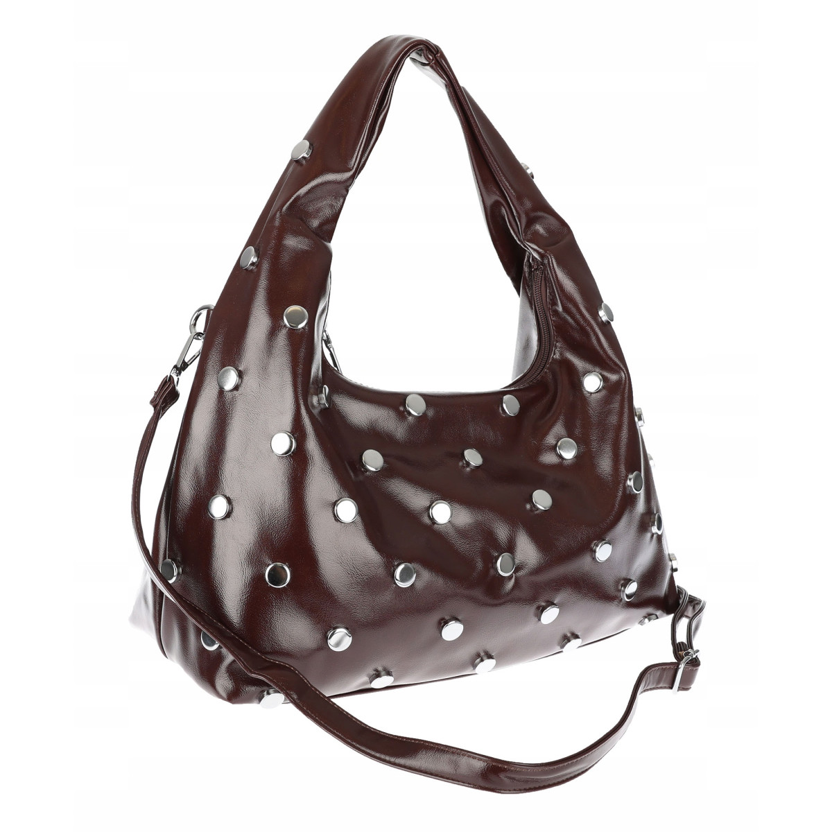 Torebka damska worek listonoszka shopper z ćwiekami modna C90560 Czekoladowa