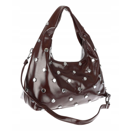 Torebka damska worek listonoszka shopper z ćwiekami modna C90560 Czekoladowa