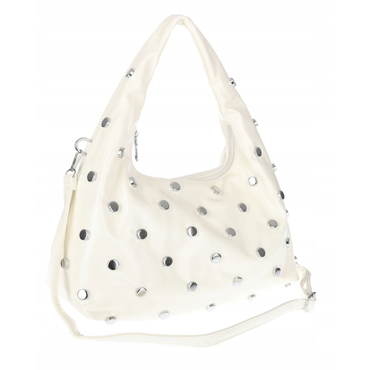 Torebka damska worek listonoszka shopper z ćwiekami modna C90560 Biała