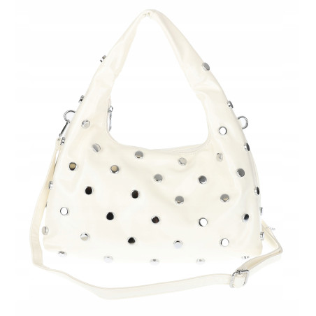 Torebka damska worek listonoszka shopper z ćwiekami modna C90560 Biała