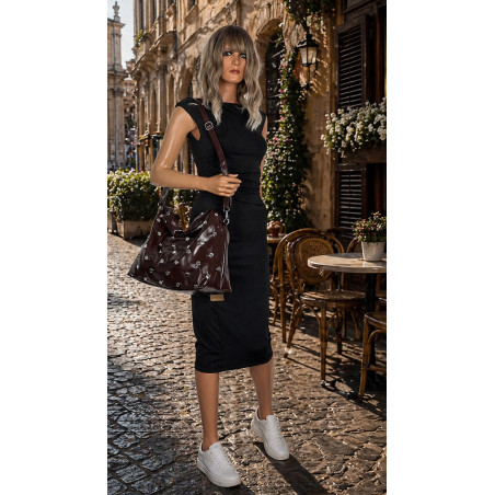 Torebka damska worek listonoszka shopper z ćwiekami modna C90560 Czekoladowa