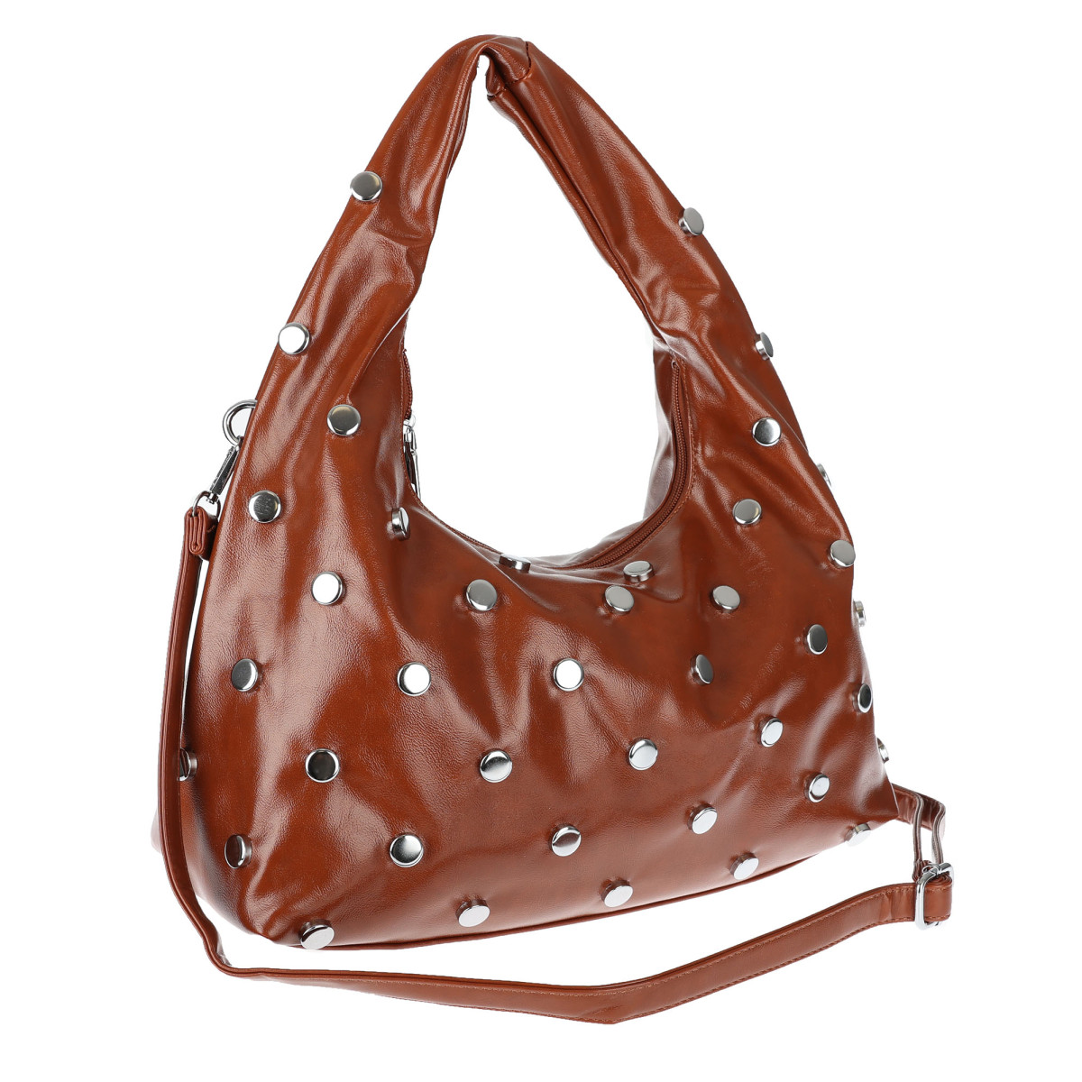 Torebka damska worek listonoszka shopper z ćwiekami modna C90560 Brązowa