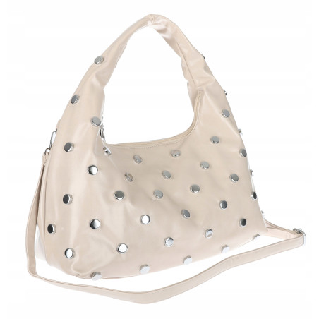 Torebka damska worek listonoszka shopper z ćwiekami modna C90560 Beżowa