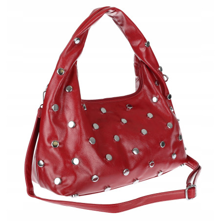 Torebka damska worek listonoszka shopper z ćwiekami modna C90560 Czerwona