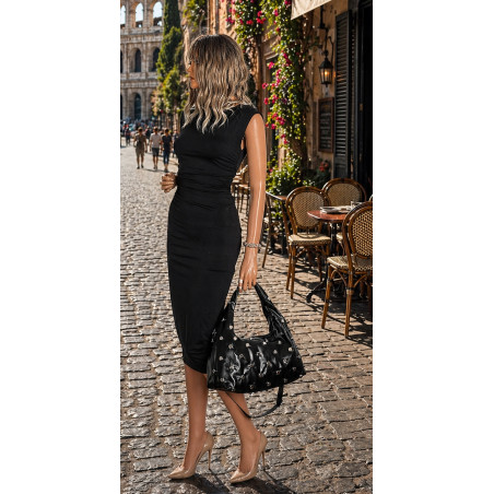 Torebka damska worek listonoszka shopper z ćwiekami modna C90560 Czarna