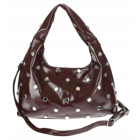 Torebka damska worek listonoszka shopper z ćwiekami modna C90560 Czekoladowa