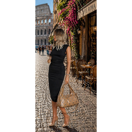 Torebka damska worek listonoszka shopper z ćwiekami modna C90560 Beżowa