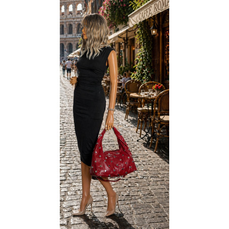 Torebka damska worek listonoszka shopper z ćwiekami modna C90560 Czerwona