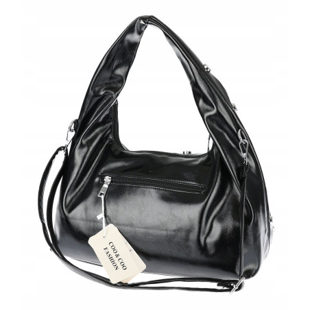 Torebka damska worek listonoszka shopper z ćwiekami modna C90560 Czarna