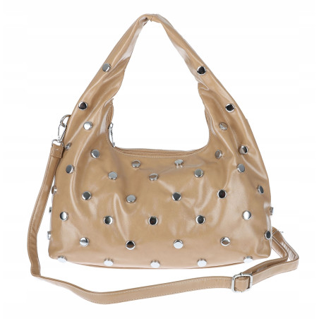 Torebka damska worek listonoszka shopper z ćwiekami modna C90560 Beżowa