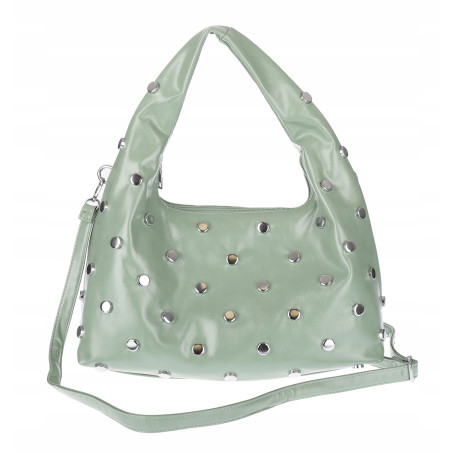 Torebka damska worek listonoszka shopper z ćwiekami modna C90560 Zielona