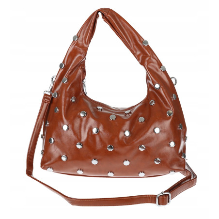 Torebka damska worek listonoszka shopper z ćwiekami modna C90560 Brązowa