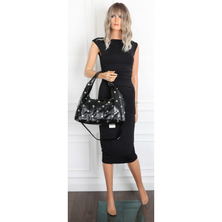 Torebka damska worek listonoszka shopper z ćwiekami modna C90560 Czarna