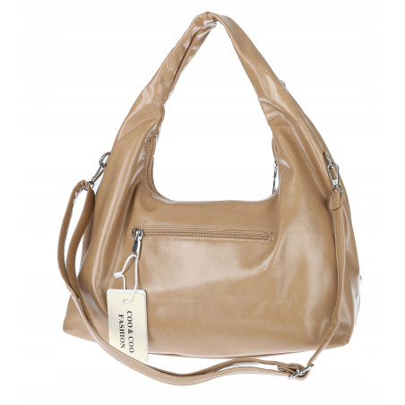 Torebka damska worek listonoszka shopper z ćwiekami modna C90560 Beżowa