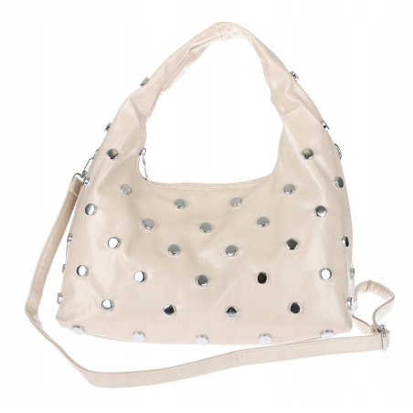 Torebka damska worek listonoszka shopper z ćwiekami modna C90560 Beżowa