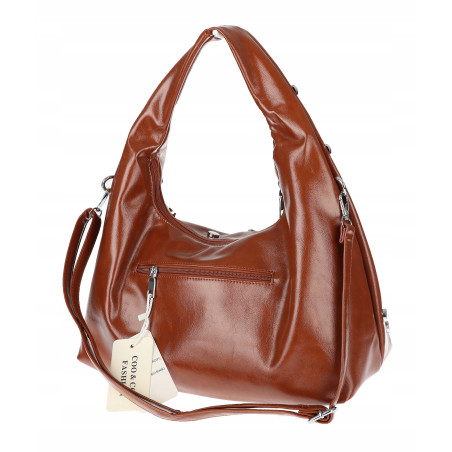 Torebka damska worek listonoszka shopper z ćwiekami modna C90560 Brązowa