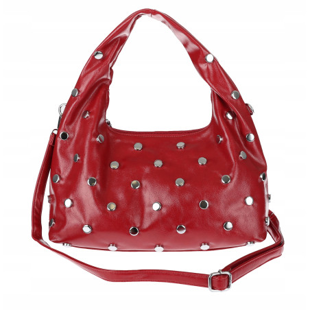 Torebka damska worek listonoszka shopper z ćwiekami modna C90560 Czerwona
