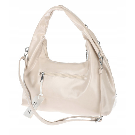 Torebka damska worek listonoszka shopper z ćwiekami modna C90560 Beżowa