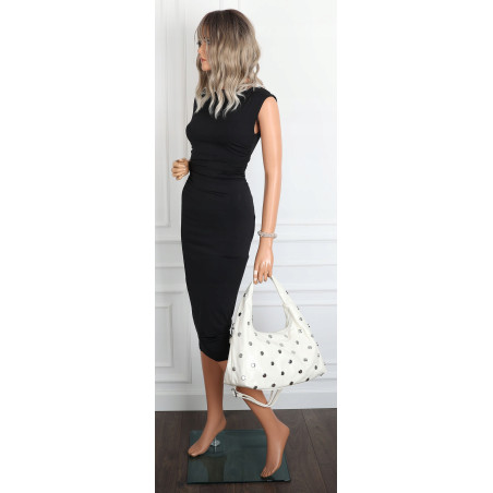 Torebka damska worek listonoszka shopper z ćwiekami modna C90560 Biała