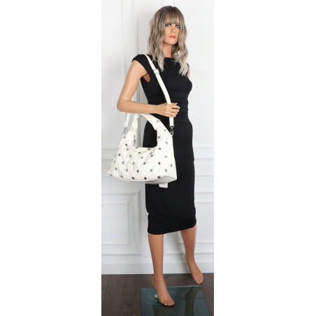 Torebka damska worek listonoszka shopper z ćwiekami modna C90560 Biała