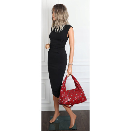 Torebka damska worek listonoszka shopper z ćwiekami modna C90560 Czerwona